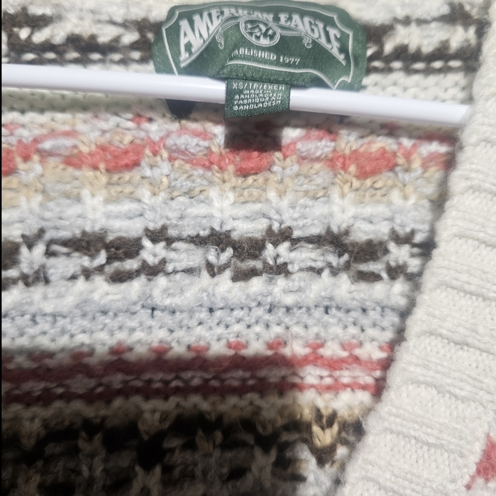 American Eagle Outfitters Cream and Brown Cardigan XS Oversized PTP 24 Length 22 - Picture 2 of 5